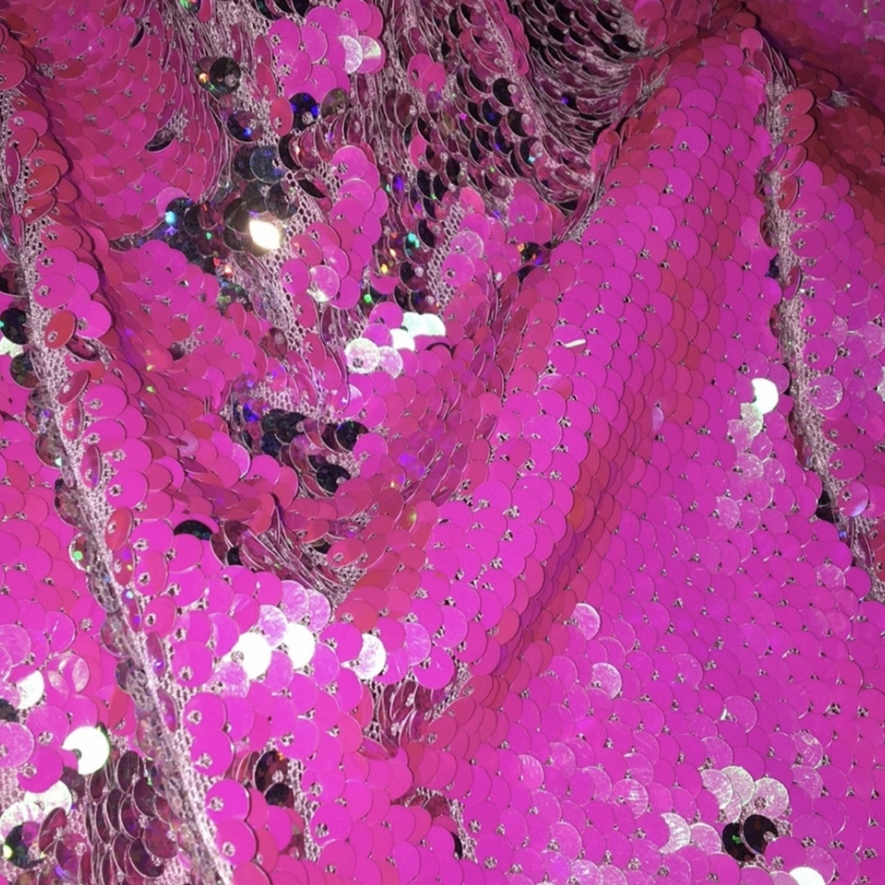PLT Hot Pink Iridescent Sequin High Waisted Flare Leg Disco Pants XS - Picture 4 of 5
